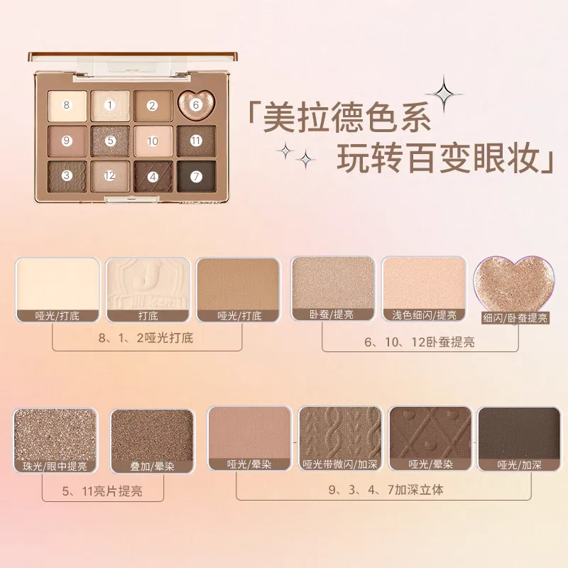 Фото JILLLEEN Cosmetics, 12 цветов, пластина для теней для век, серия «Цветок и бабочка», универсальный матовый жемчужный блеск, яркий стойкий макияж для глаз №3