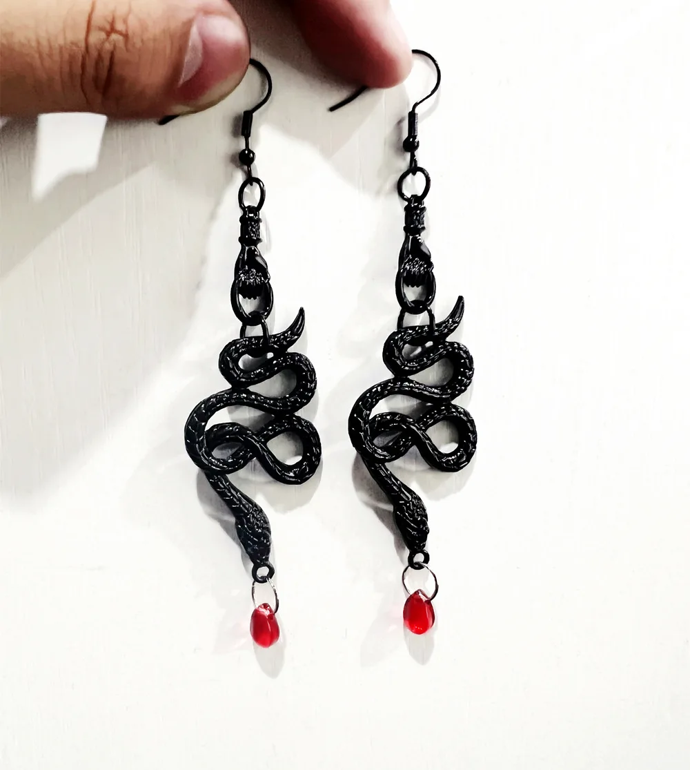 

Gothic Red Crystal Black Snake Charm Earhook Women Fashion Alternative Jewelry Accessories Pagan Viper Pendant Witch Earrings