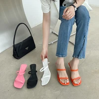 new slippers women summer new thin belt one word belt stiletto slippers fashion all match high heeled sandals and slippers
