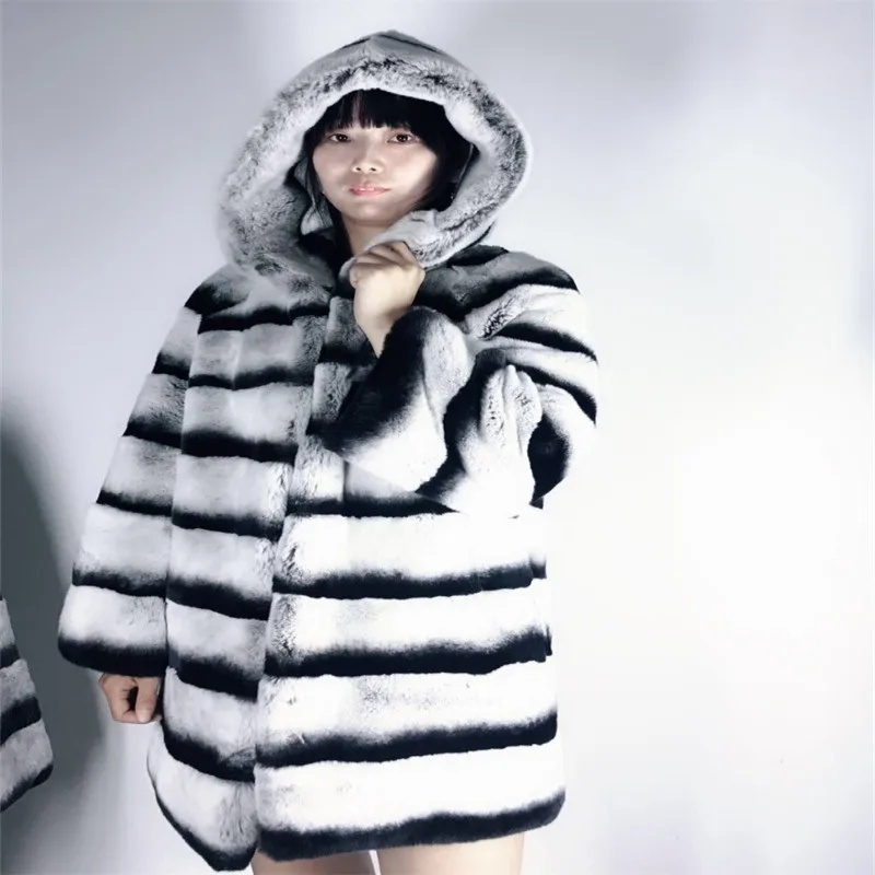 Genuine Rex Rabbit Fur Coat Thick Warm Winter Natural Fur Jacket With Hood Women Real Fur Coat Outerwear