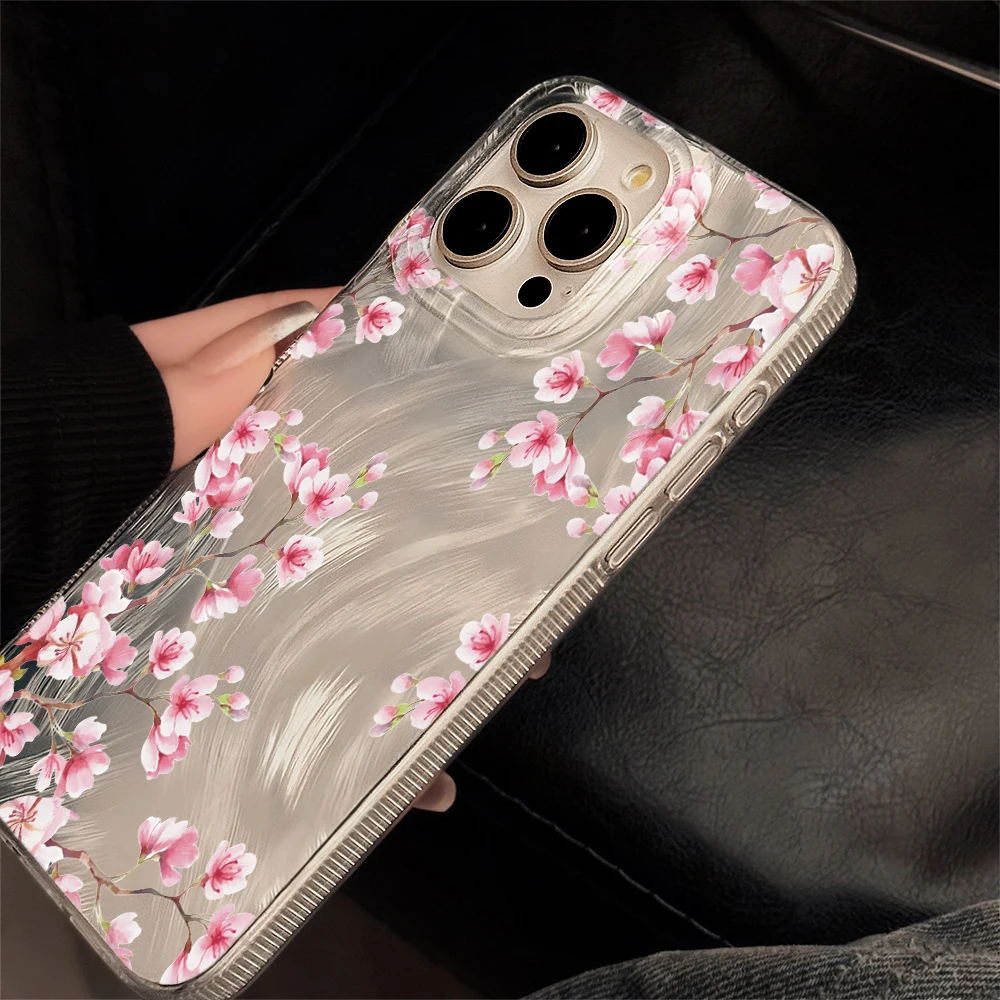 Фото Чехол для телефона с текстурой перьев для iPhone 17 Pro Max 15 16 14 13 12 11 8 7 Plus Pro 16E Air, винтажный, с вишневым цветом, жесткий матовый чехол №4