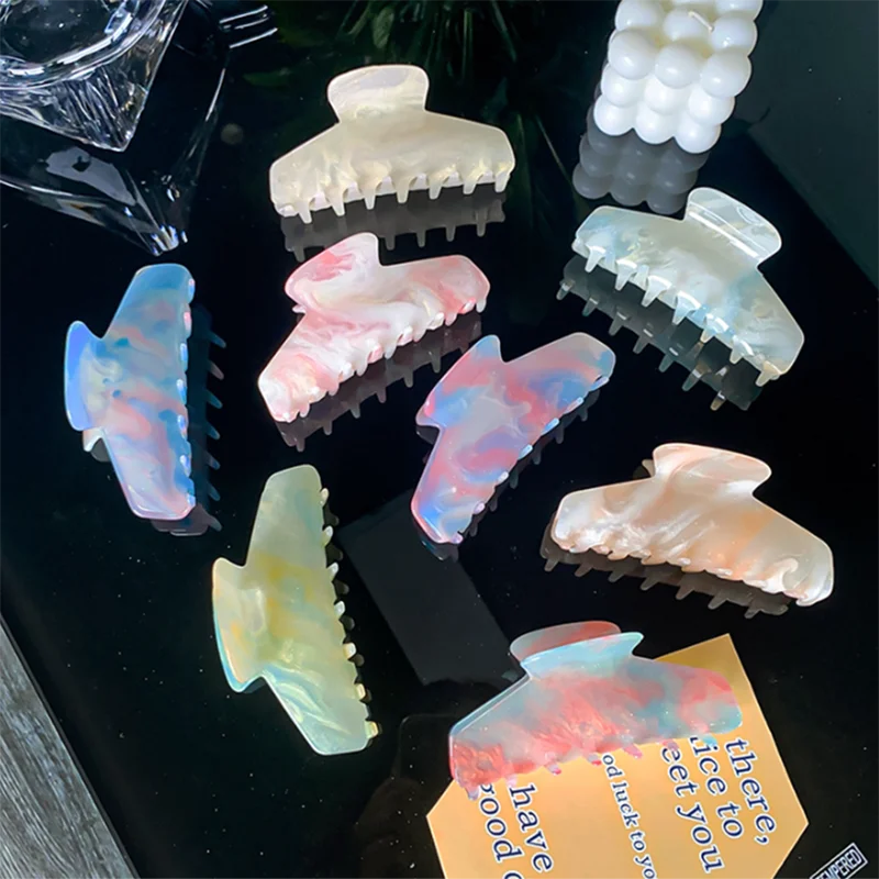 Ful Marble Acrylic 11cm Large Hair Clip Hair Claw For Women Sweet Girl Buttercream Shark Clip Wholesale