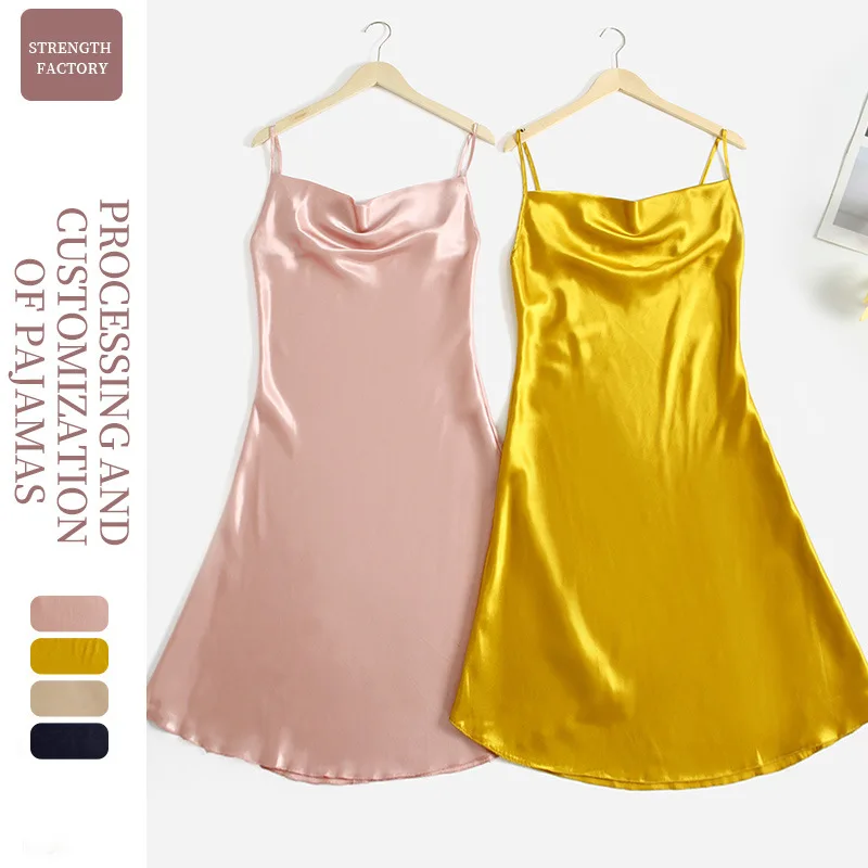 Summer Ice Silk Suspender Skirt Pajamas Night Dress Women Nuisette Femme Vestidos Mujer Chemise De Nuit Lingerie Sexy Sleepwear