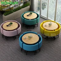 Creative Restaurant Round Dining Tables And 4Pcs * Chairs Fashion Wrought Iron Table Design Cafe Shop Dinner Furniture Set