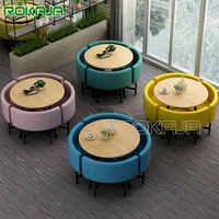 creative restaurant round dining tables and 4pcs chairs fashion wrought iron table design cafe shop dinner furniture set