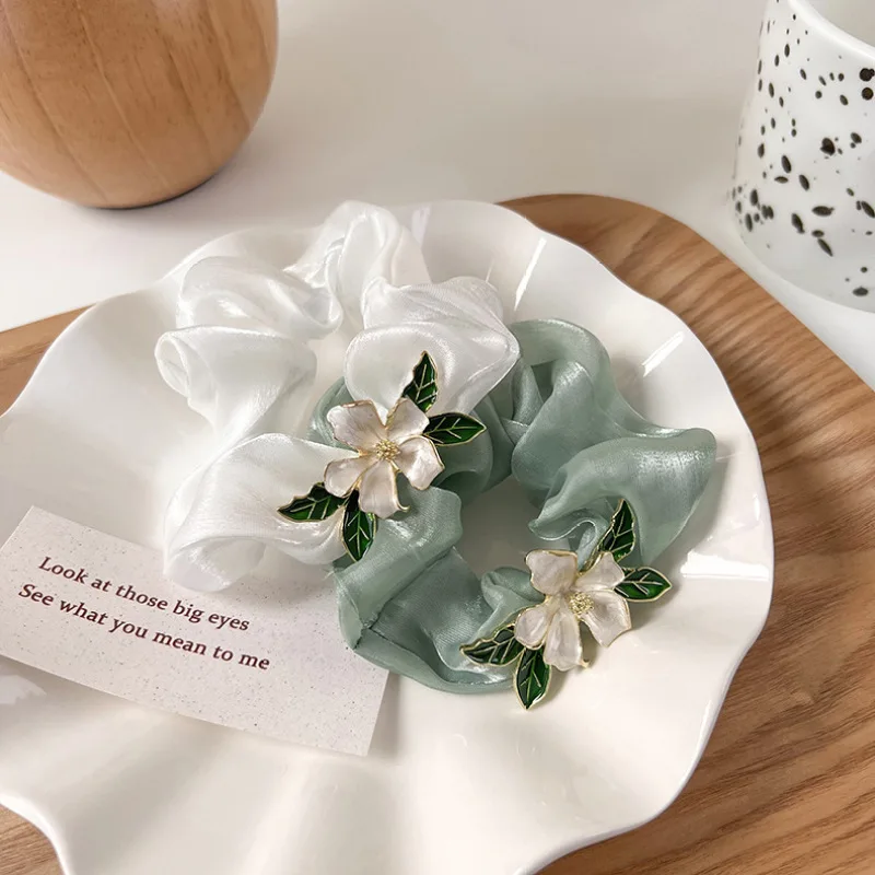 

2022 New Flower Hair Scrunchies for Women Solid Mesh Scrunchie Hair Rubber Bands Elastic Hair Ties Accessories Ponytail Holder
