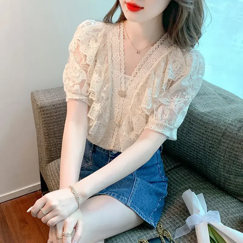 Лето 2023 кружевная блузка во французском корейском стиле топ в светском на