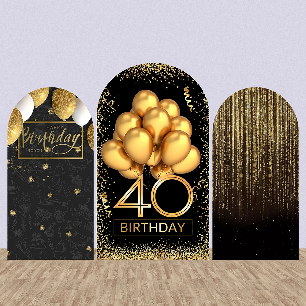 

Gold Glitter 40th 50th Birthday Party Arched Wall Chiara Backdrops Custom Balloons Background Photography Photo Studio