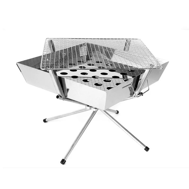 

New Large Portable Folding Stainless Steel BBQ Grill Stove Camping 3-4-5 Person Outdoor BBQ Rack 36X36X32cm