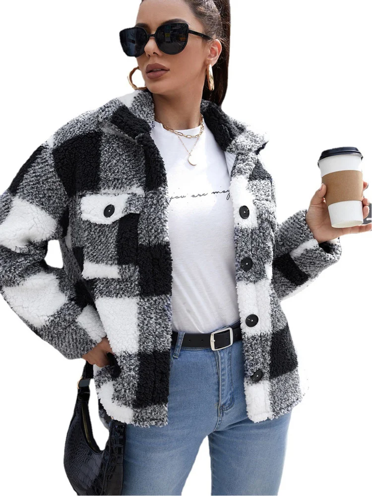 Женская однобортная клетчатая рубашка LiTi с отложным воротником темпераментная