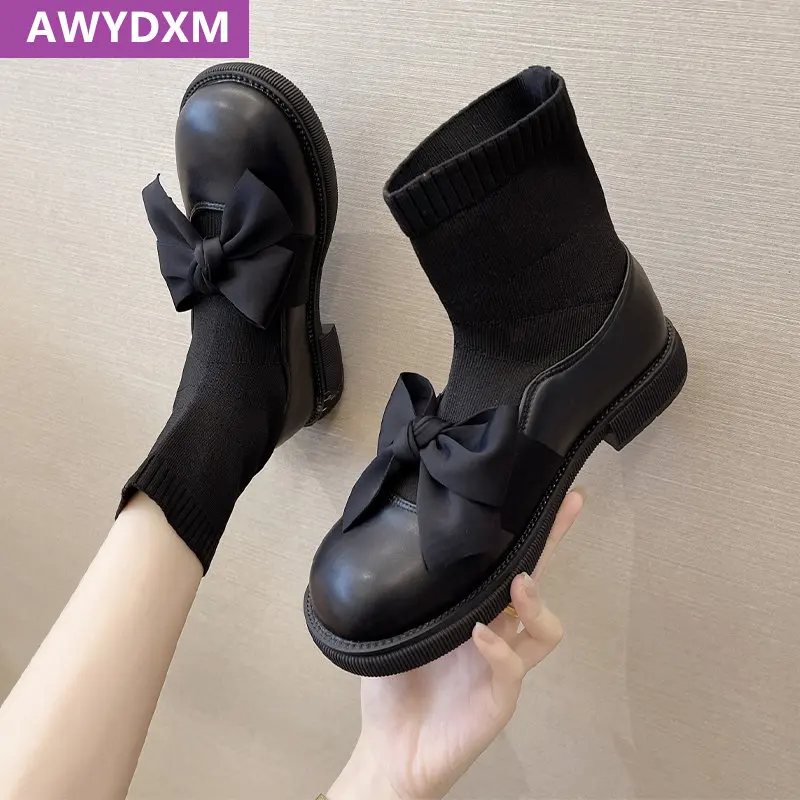 

Туфли женские Стрейчевые на плоской подошве, модные повседневные римские мюли с бантом, брендовые дизайнерские туфли Мари Джейн с круглым н...