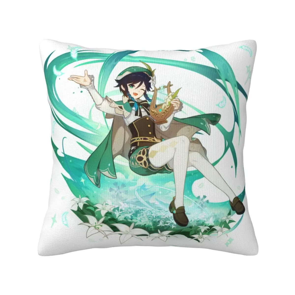 

Venti Genshin Impact Wish Pillow Case Ballad in Goblets Square Polyester Pillowcase Travel Zipper Summer Cover
