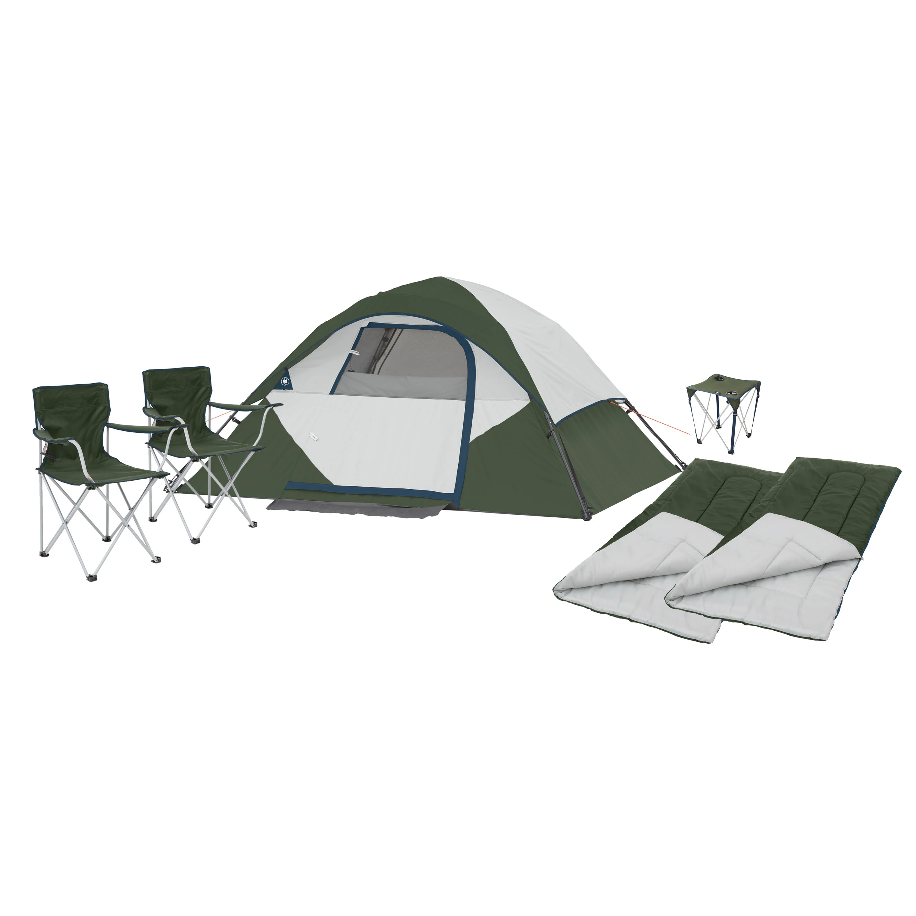 6-Piece Camping Combo -Green (Includes tent, chairs, sleeping bags, and table)