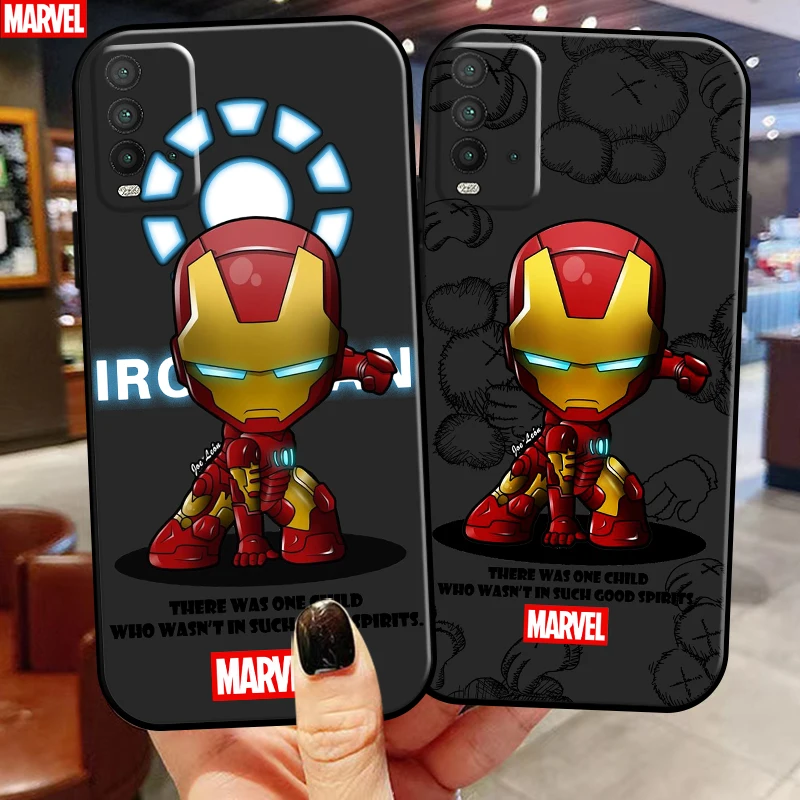 

Marvel Cartoon Iron Man Spiderman For Xiaomi Redmi 9T Phone Case Coque Funda Liquid Silicon Black Silicone Cover