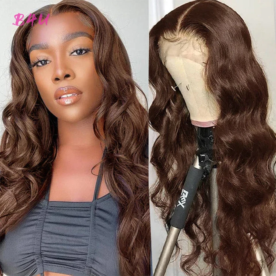 Chocolate Brown Lace Front Human Hair Wigs Colored Brown Straight Lace Front Wig For Women Curly Hair Deep Wave Frontal Wig