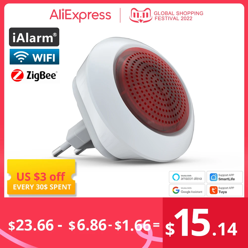 

Умный звуковой сигнал iбудильник Tuya Zigbee3.0, Беспроводная Громкая сирена с резервной батареей, связь с системой сигнализации