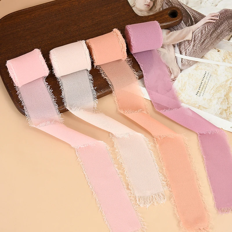 

5M Frayed Edged Chiffon Silk Ribbon Handmade Frayed Edged Satin Chiffon Ribbon Rustic Wedding Party Bridal Gift Wrap Decoration