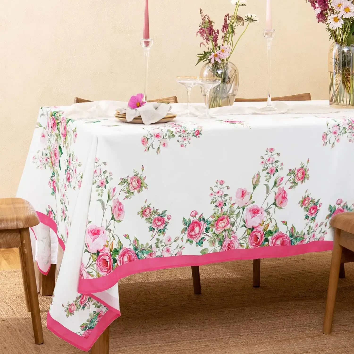 

Прямоугольная скатерть с принтом розовых цветов, декор стола, весна-лето, водонепроницаемые скатерти для кухни, столовой, декор для свадебной вечеринки