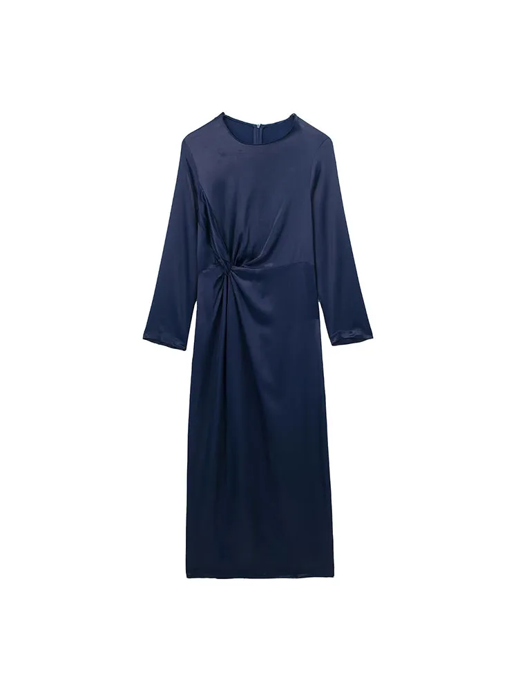 

PB&ZA 2042613 Women 2022 New Fashion Knot decoration Silk satin texture Dress Vintage Female Dresses Vestidos Mujer 2042/613