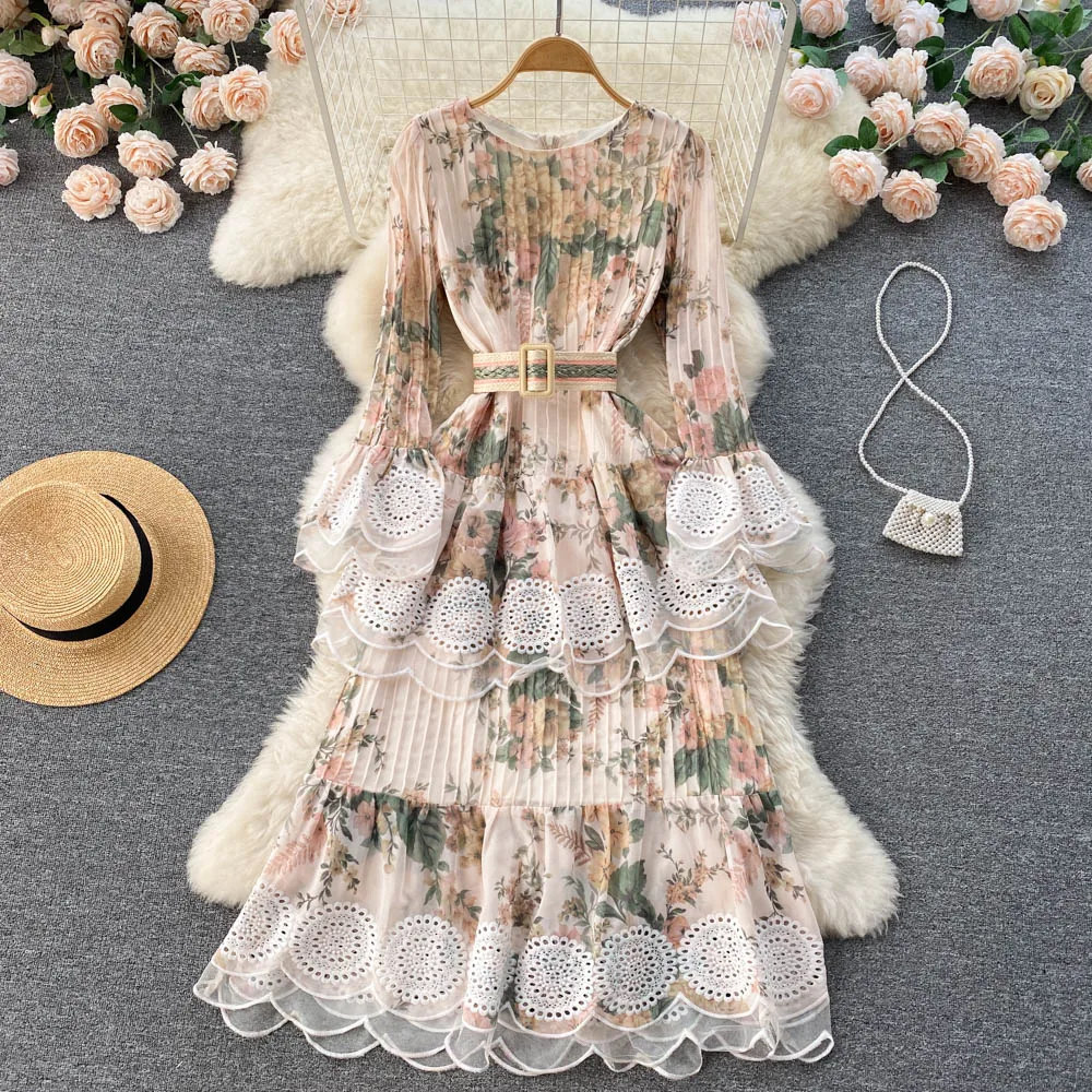 

Lace Women French Dress 2022 Summer Zipper Long Sleeves Sashes Elegant Robe Femme Ladies A Line Fashion Vestidos De Fiesta