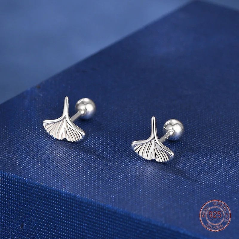 Серьги-гвоздики женские из серебра 925 пробы с листьями гинкго