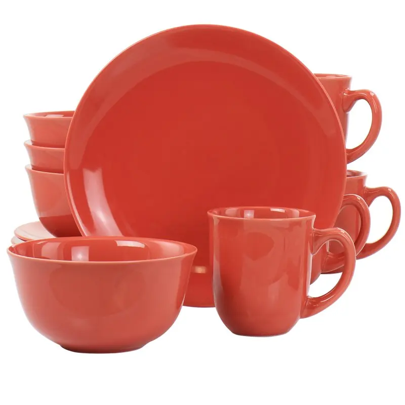 

Mercer 12 Piece Round Stoneware Dinnerware Set in Red