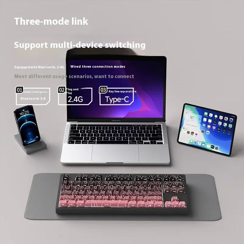 EWEADN MT87 Механическая клавиатура трехрежимная Bluetooth беспроводная проводная белая