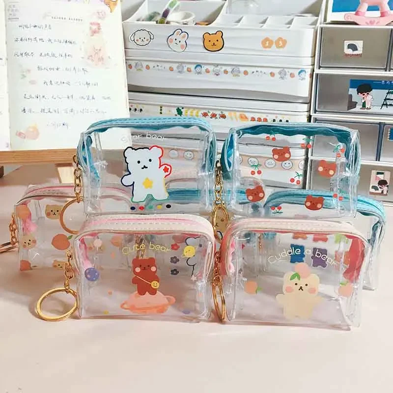 

Креативный прозрачный кошелек с медведем для девочек, Детский кошелек из ПВХ на молнии для смены, Женский мини-кошелек с губной помадой, кошелек с фламинго, сумка для ключей и карт