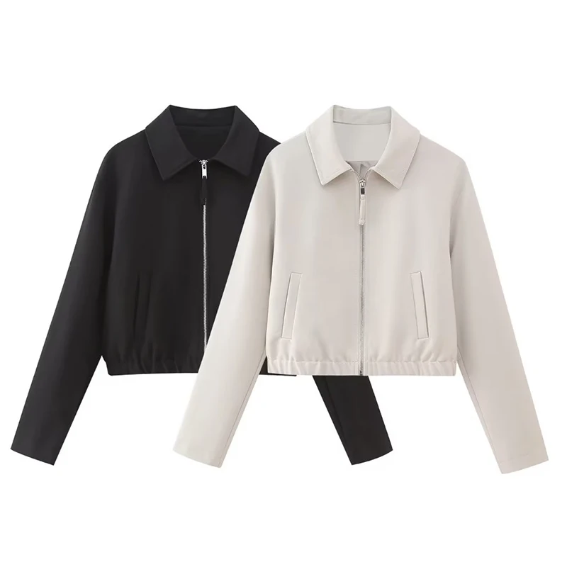 

YENKYE Autumn Women Solid Shirt Style Bomber Jacket Coat Vintage Lapel Collar Long Sleeve Female Crop Outerwear