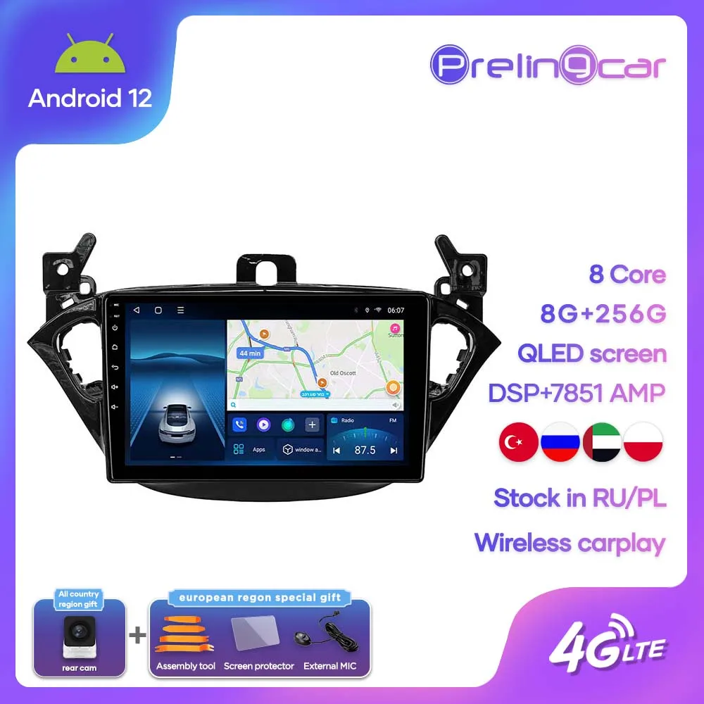 

Автомобильная Мультимедийная система Prelingcar, Android 12,0, для Opel Corsa E, 2015-2018 лет, DTS, видеоплеер, GPS-навигация