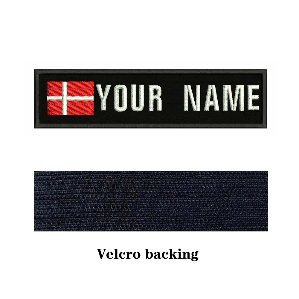 Danish Flag Denmark 10X2.5cm Embroidery Custom Name Text Patch Stripes Badge Iron On Or Velcros Backing Patches |