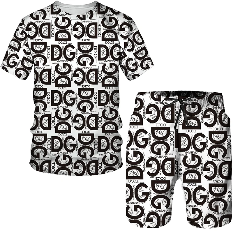 

Summer Men's Clothing T-shirt/ Shorts/2-Piece Set Letter Print Shirt Trousers Suit Women Tracksuit Trend Casual Man Clothes