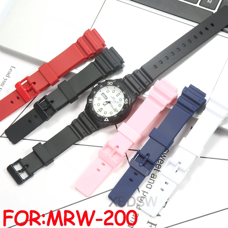 Фото Ремешок для Casio MRW-200H, мужской и женский сменный ремешок для часов из смолы, спортивный водонепроницаемый браслет с пряжкой, аксессуары 18 мм №1