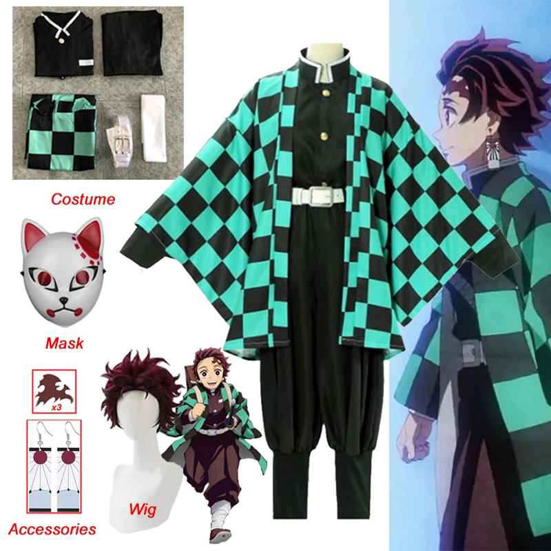 

Костюм для косплея Tanjirou Kamado, костюм-кимоно из фильма «рассекающий демонов», костюм на Хэллоуин для взрослых и детей