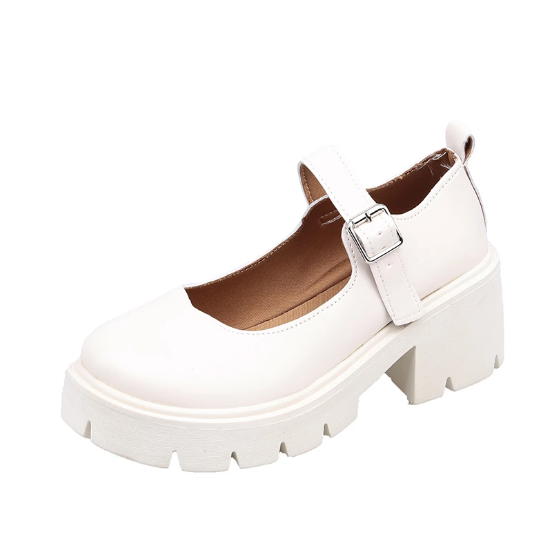 

Новинка весна-осень 2022, однотонные повседневные туфли в британском стиле на толстом высоком каблуке с ремешком и пряжкой, Трендовые туфли н...