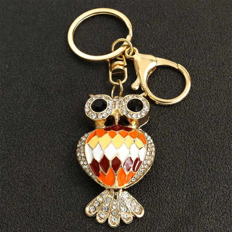 

New Arrival Owl Keychain Crystal Rhinestones Luxury Creative Alloy Pendant Key Chain Keyring Bag Accessories Jewelry Friend Gift