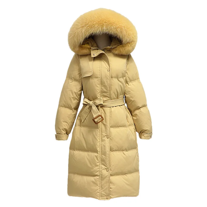 Women Korean Style Winter Solid Casual Mid Length Waisted Tie Down Jackets Female Thickening Cotton-padded Jacket Coats Trench