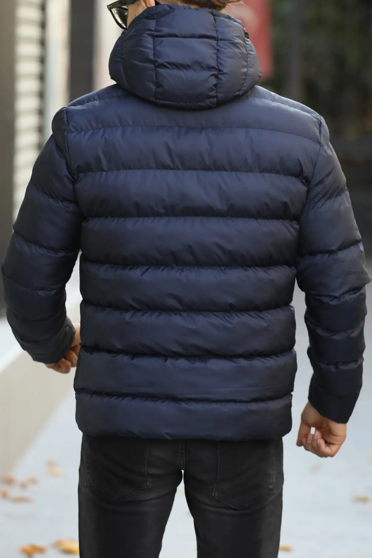 Men's Navy Blue Fleece Waterproof And Windproof Inflatable Winter Coat