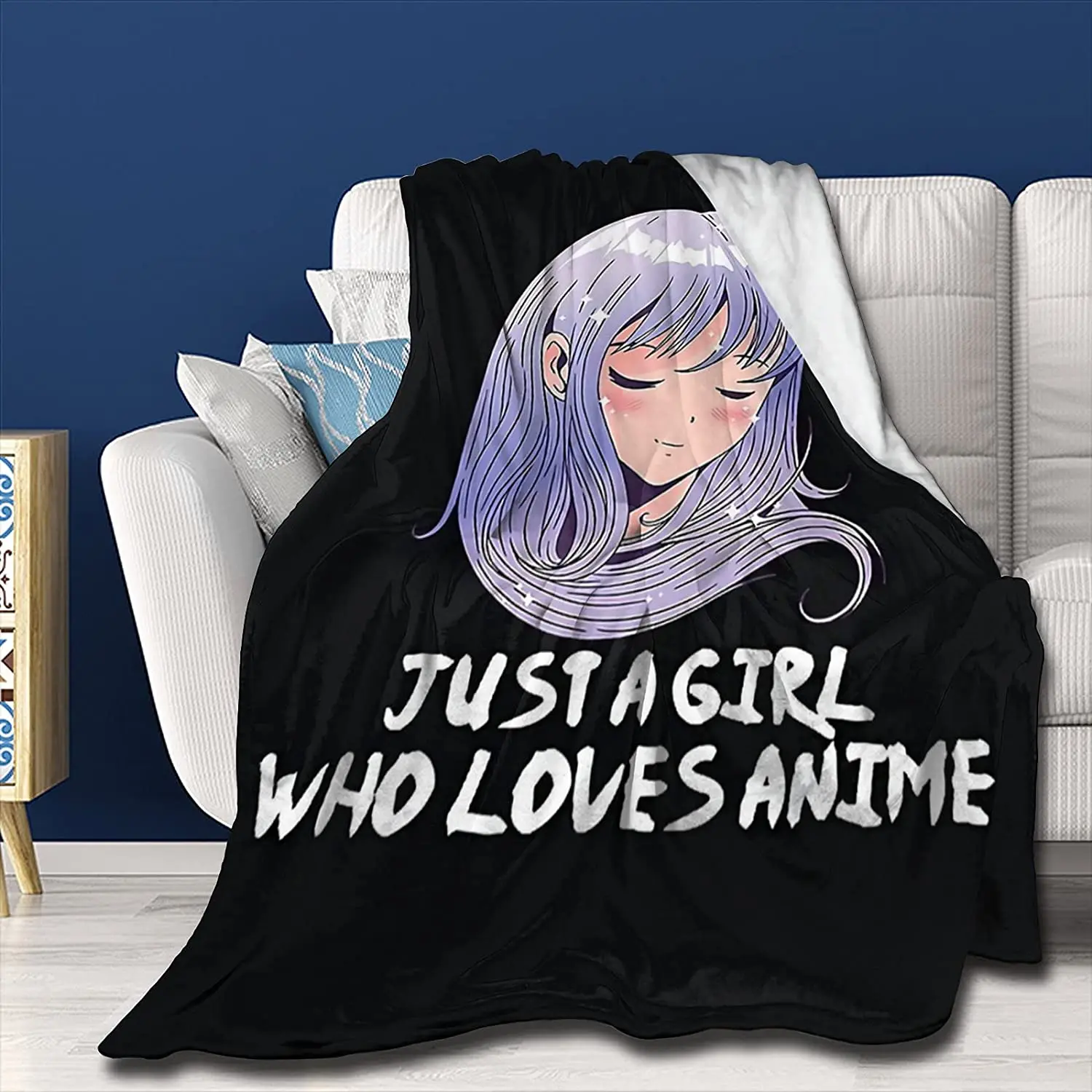 

Just A Girl Who Loves Anime Flannel Blanket Soft Cozy for Kids Adults Throw Blanket Fit Couch Sofa Suitable for All Season