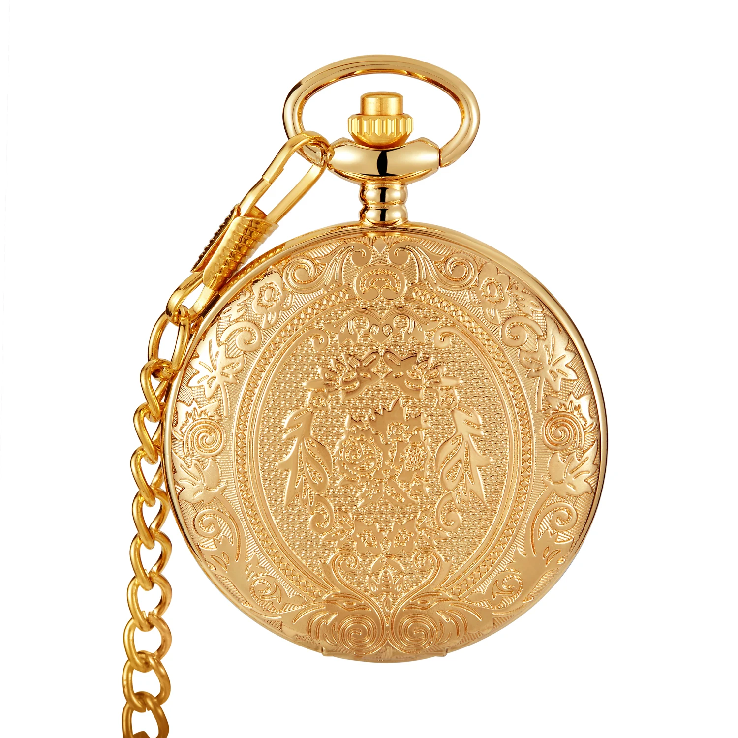 

Винтажные Роскошные кварцевые карманные часы с золотистой резьбой для мужчин, гравировка, золотистые часы-брелок для коллекции, подарок, аналоговый дисплей