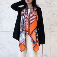 spring autumn geometric stripe printed big size travel 130cm square ladies fashion scarf twill hijab pashmina