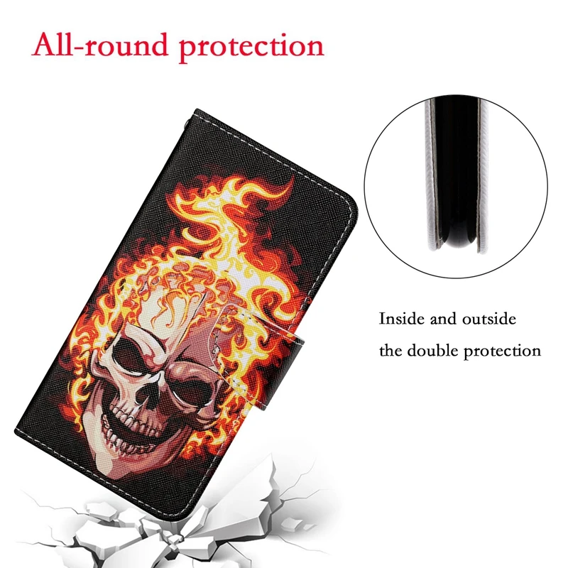 Fire Skull Cool Art Printed Wallet Case for Redmi Note 11 11Pro 10 9 8 7 10C 10A 9C 9A 8A Cartoon PU Leather Flip Cover on - Огненный Череп Крутой Искусство Надписи Кошелек Чехол для Redmi Note 11 11Pro 10 9 8 7 10C 10A 9C 9A 8A Карточка ПУ-кожа Переверну