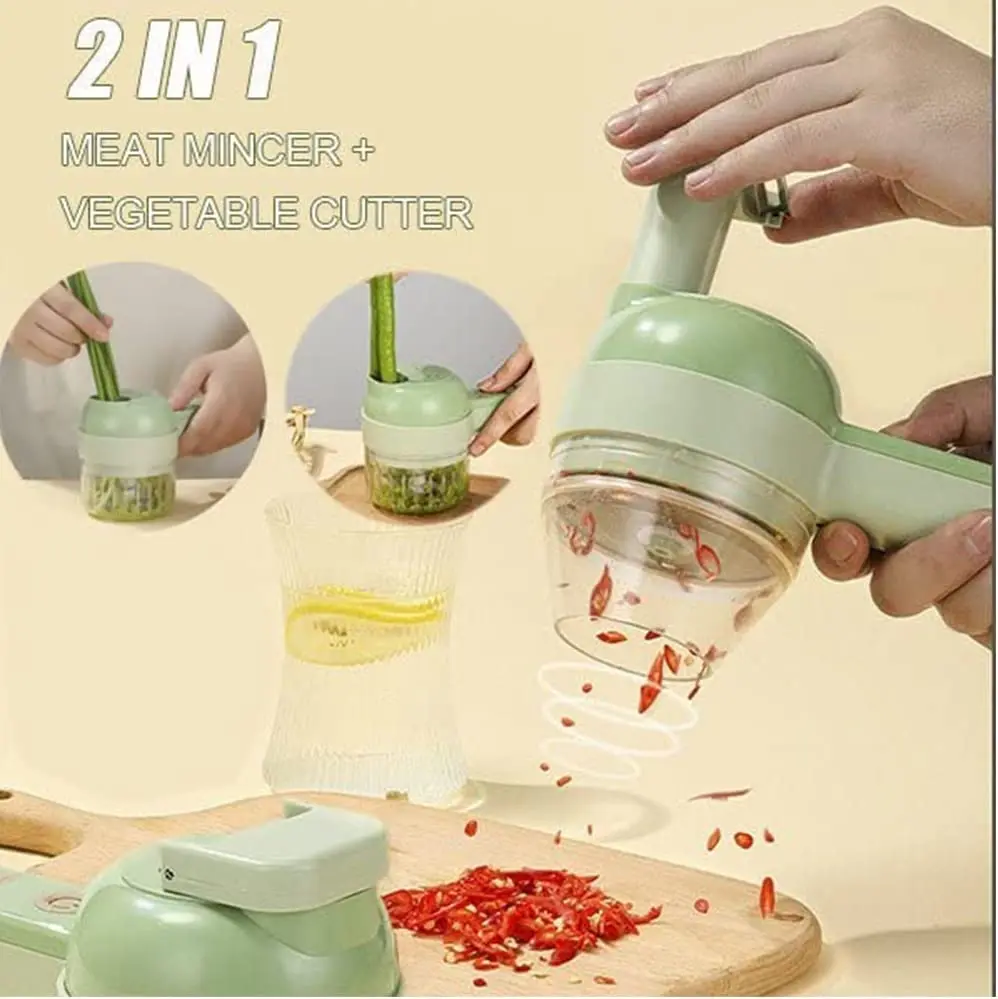 

2 In 1 Handheld Electric Vegetable Cutter Set Durable Chili Vegetable Crusher Kitchen Tool USB Charging Ginger Masher Machine