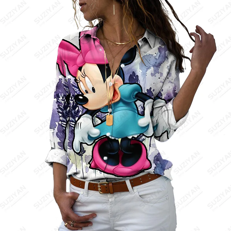 

Модные новые женские повседневные топы с длинным рукавом и принтом, женские осенние элегантные рубашки с отложным воротником и принтом Дис...