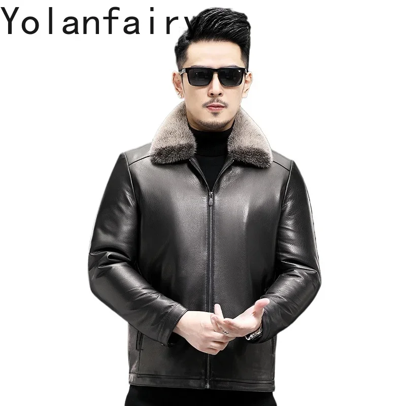 Мужская куртка из натуральной овечьей кожи YOLANFAIRY зимняя норковая подкладка