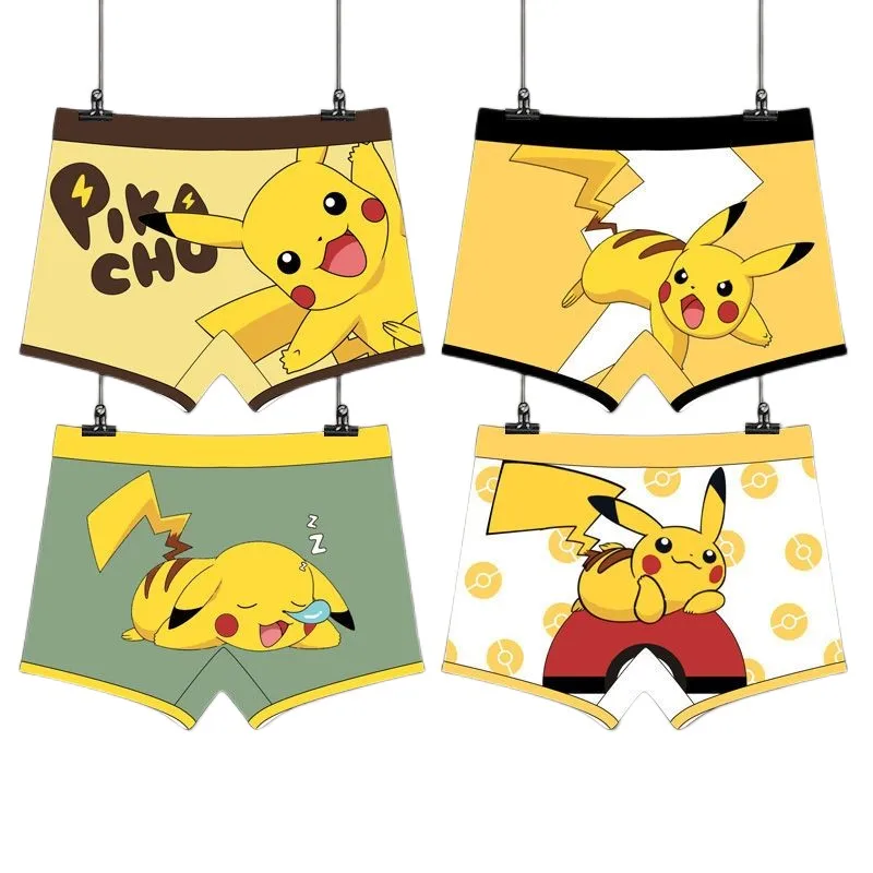 

Pokemon Pikachu Anime Kawaii Children's Pure Cotton Underwear Boys Underpants 3-14 Years Old Cute Teenagers Large Boxer Shorts