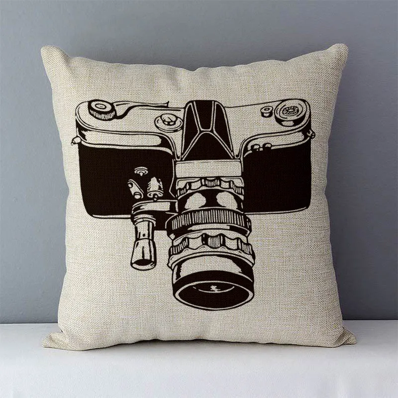 

Retro Camera Print Home Decorative Cushions For Sofa 45x45cm Cozy Couch Cushion Cover Square Bed Pillow Covers Flax Linen Fabric