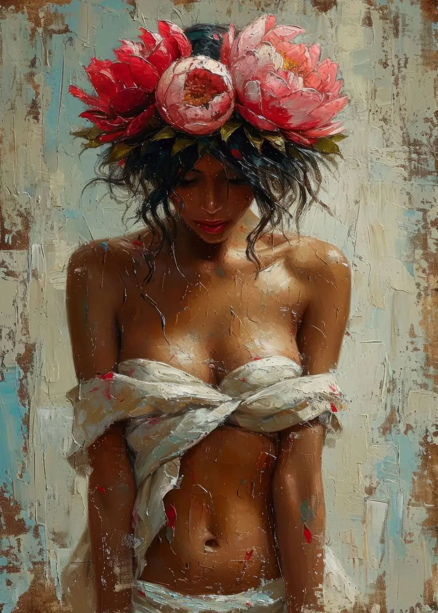 

Абстрактная печать на холсте "Девушка с цветами"