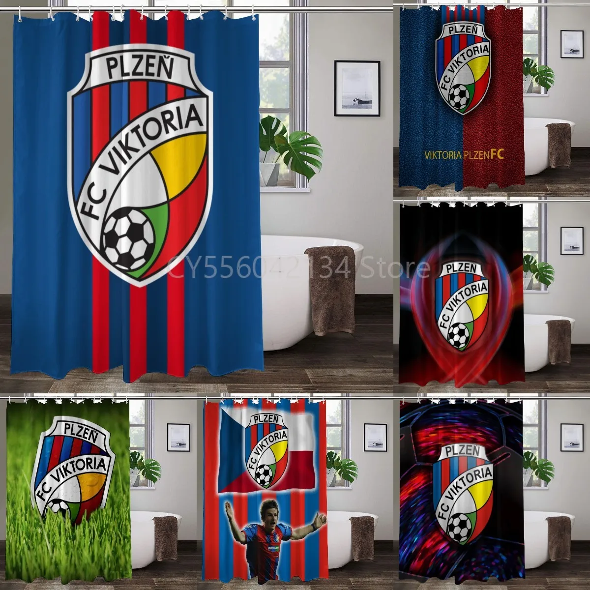 

FC Viktoria Plzen Shower Curtains Bath Curtain Waterproof Bathroom Decor With Hooks 3d Printing Bath Curtain