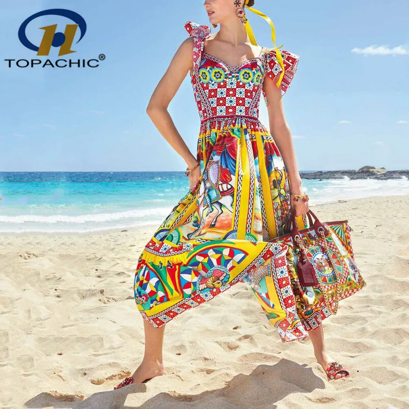 

6.19 High Quality Bohemian Beach Style Square Collar Ruffle Sleeve Collect Waist Temperament Dress Women